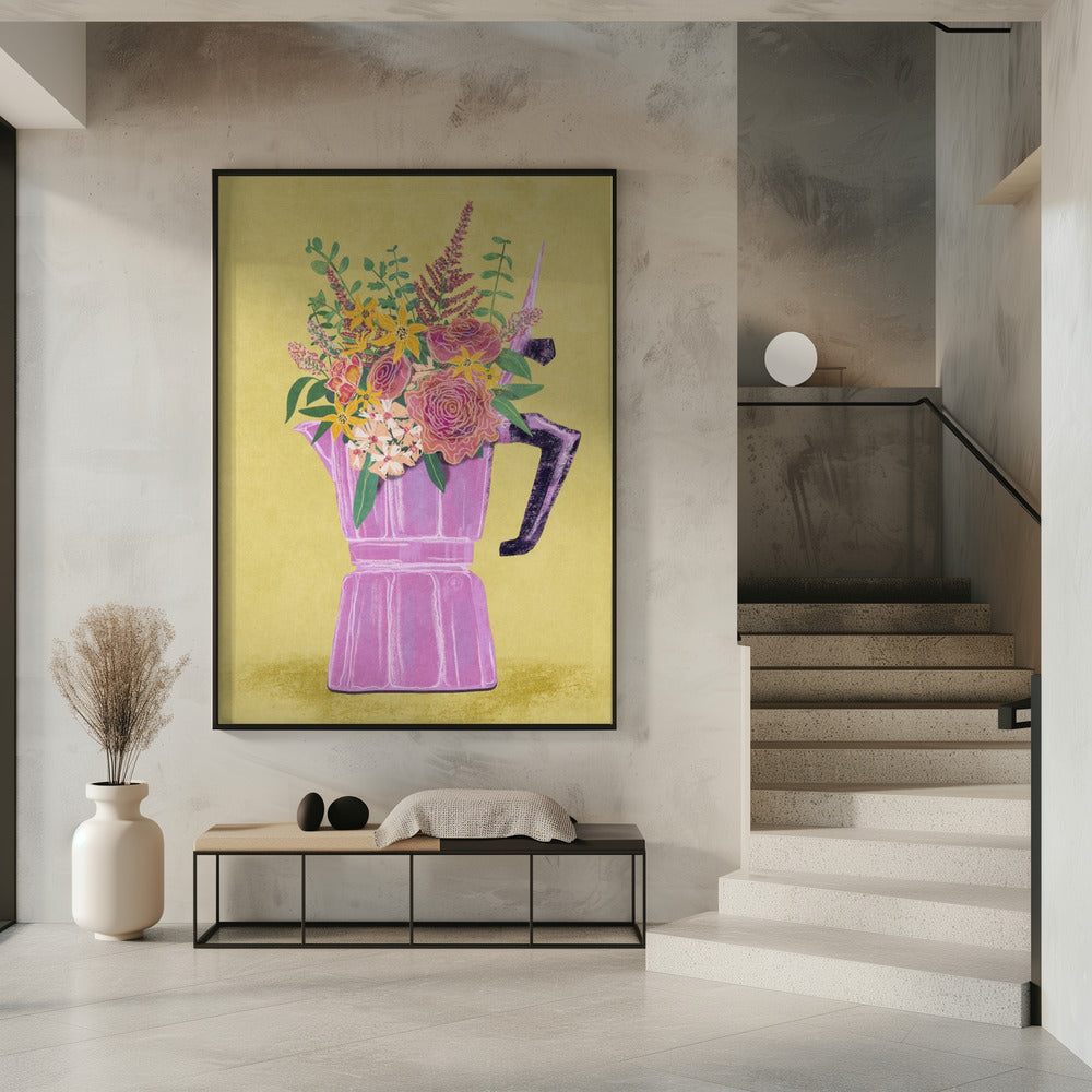 Espressomaschine mit Blumen | Poster