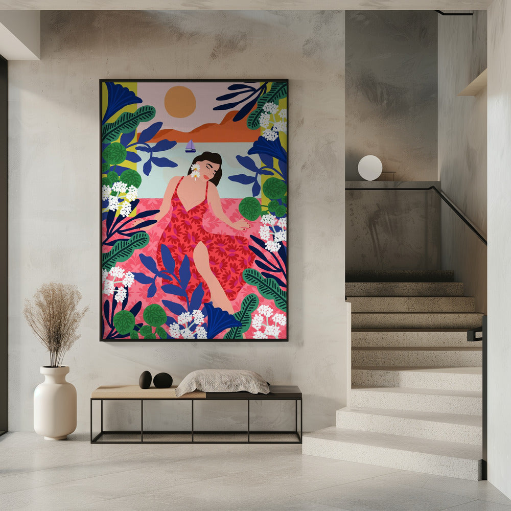 Blumen-Sonnenuntergang-Mädchen | Poster