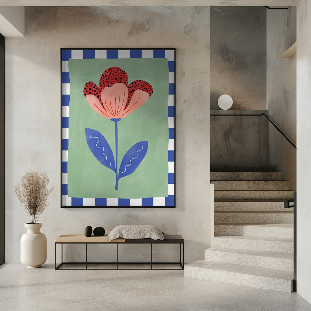 Stilisierte Blume mit roten Blütenblättern und schwarzen Punkten | Poster
