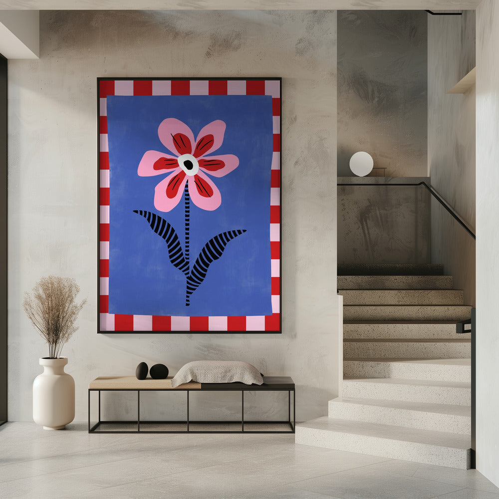 Blume mit rosa Blütenblättern und gestreiften Blättern | Poster