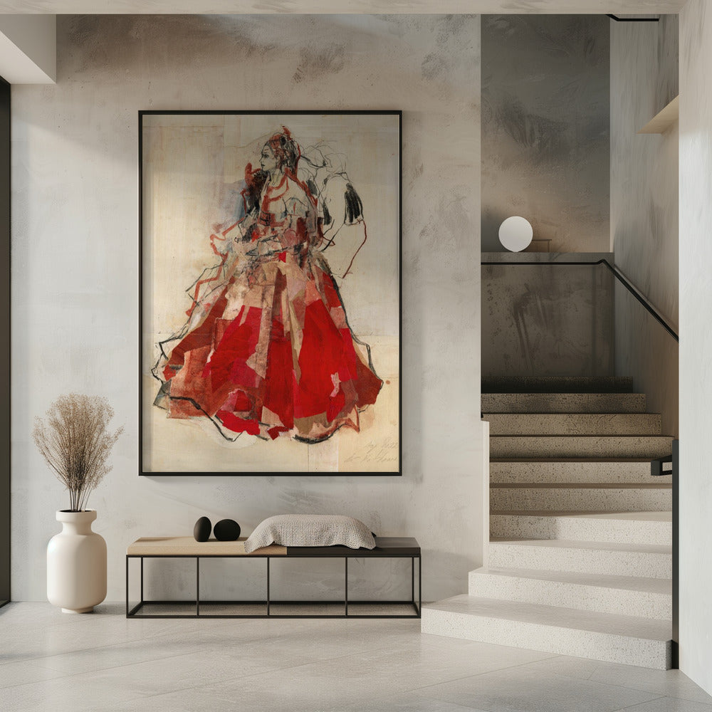 Frau in einem leuchtend roten Kleid | Poster