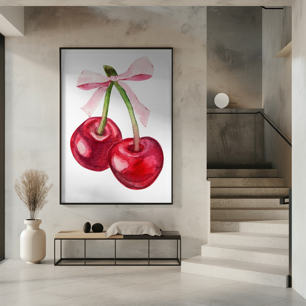 Red Cherry Pink Bow | Poster