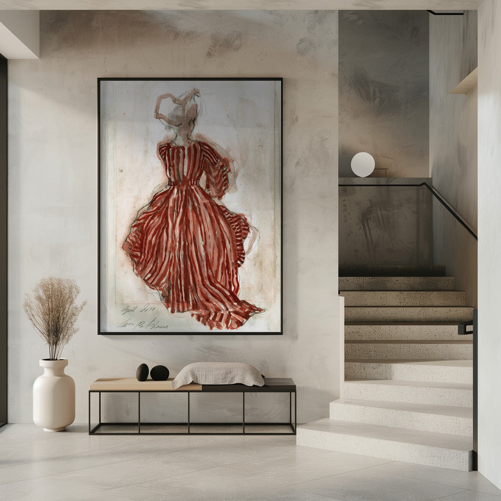 Frau in einem rot gestreiften Kleid | Poster