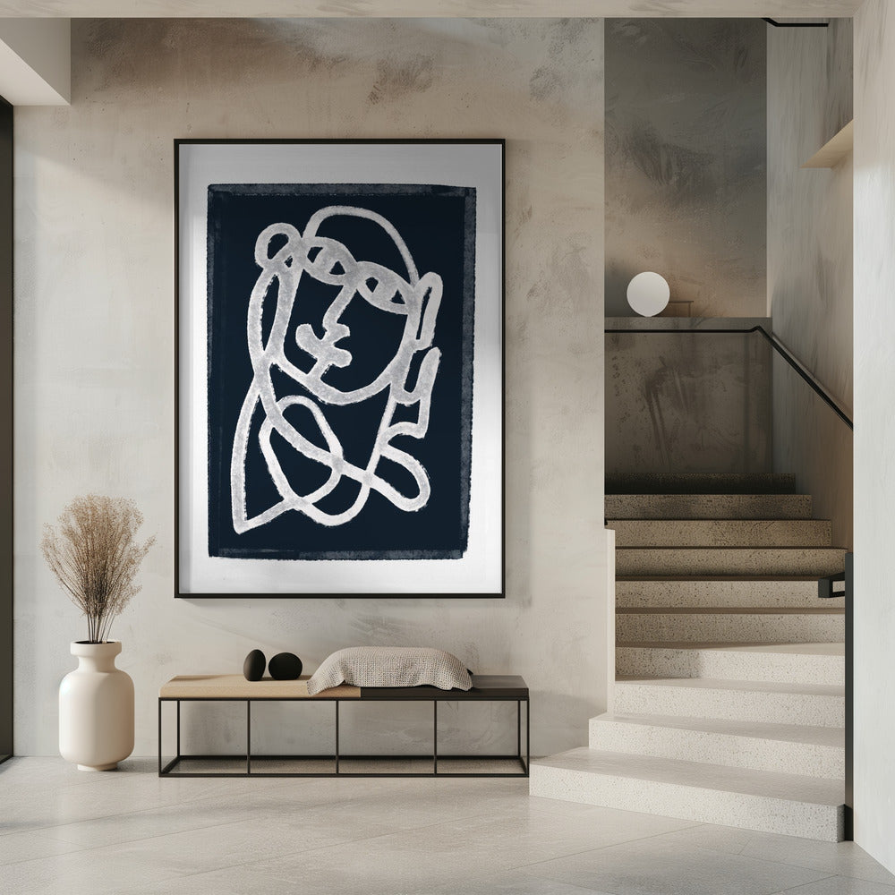 Marineblaue abstrakte Linienzeichnung | Poster