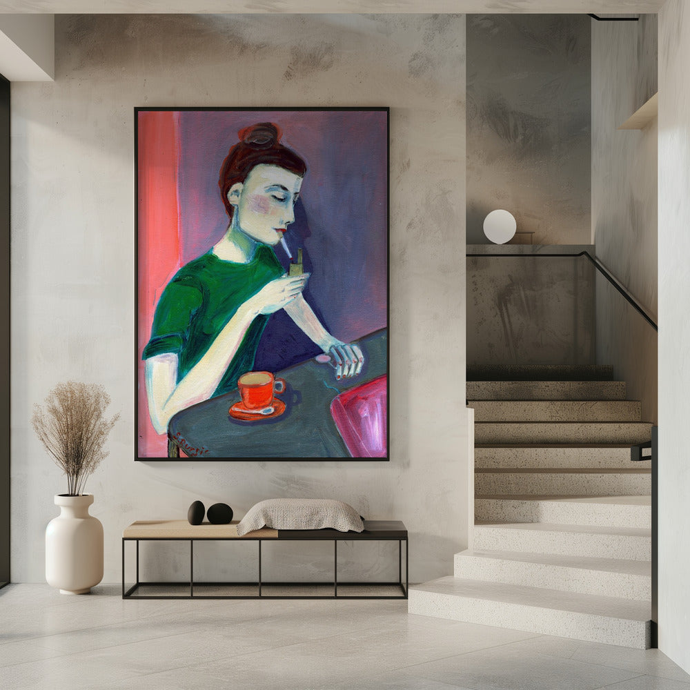 Dame zündet Zigarette an | Poster