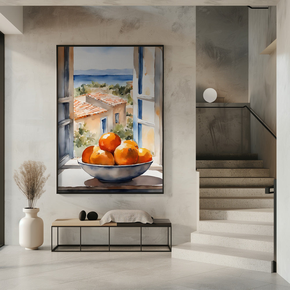 Orangenschale im Fenster | Poster