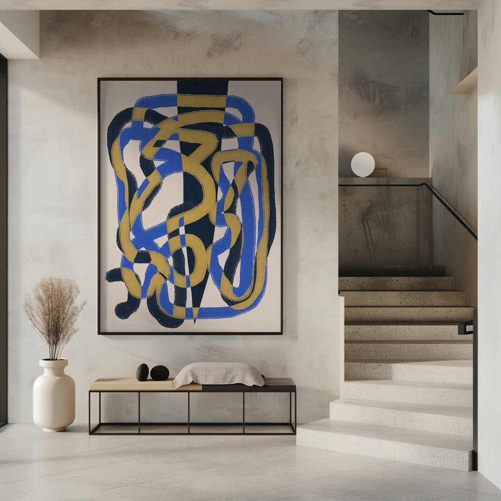 Abstraktes Liniendeko blau und gelb | Poster
