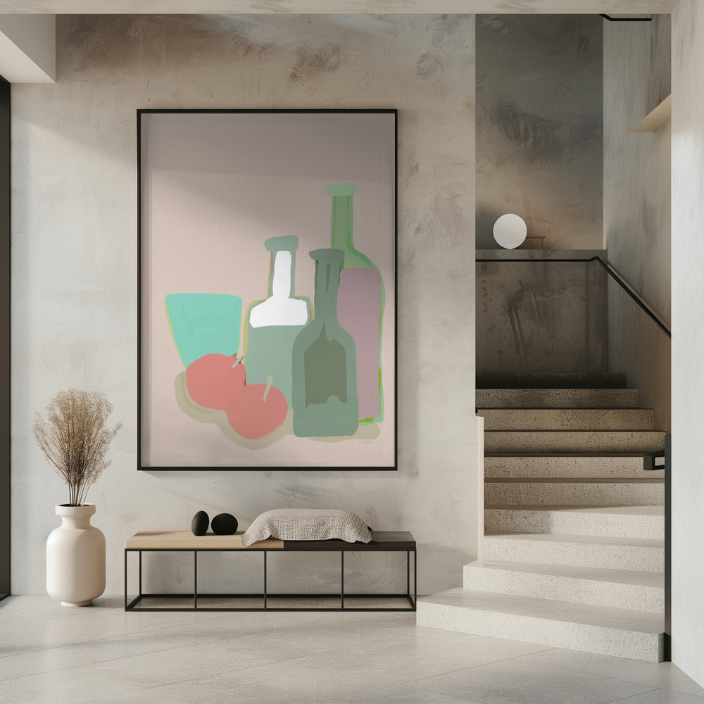 Still life bottles and apples | Poster
