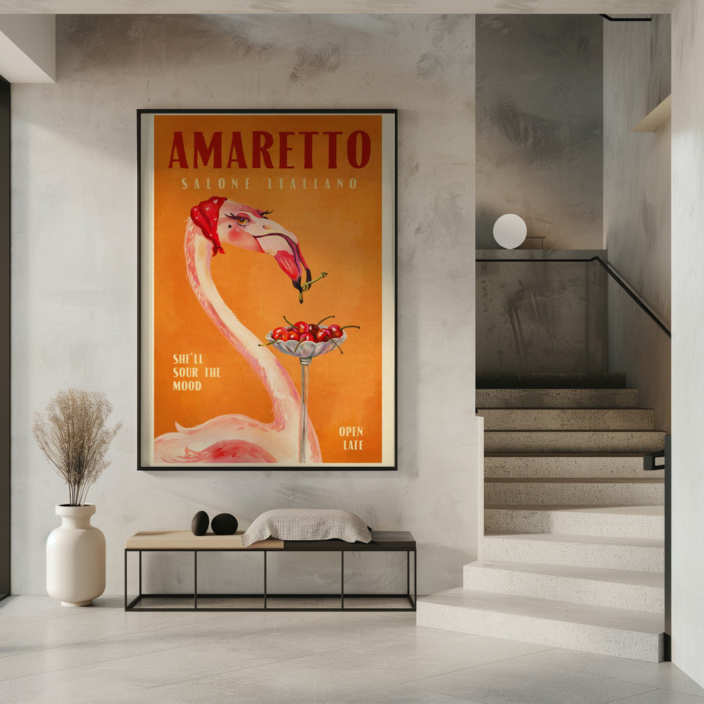 Amaretto Flamingo Art Deco Italian Cafe Travel Art | Poster
