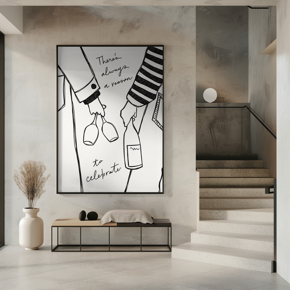Woman holding wine bottle and wine glass (Black & White) - Wine Vin Femme Noir et Blanc | Poster