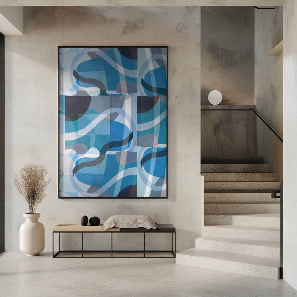 Abstract Blue and Neutral Swervy Shapes 3 | Poster