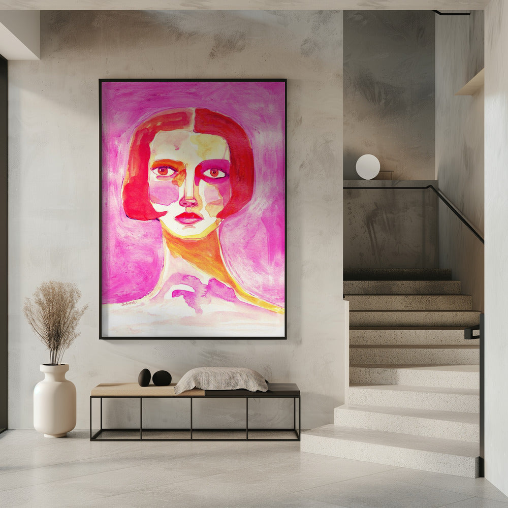Dame mit Bob-Haarschnitt in Pink | Poster