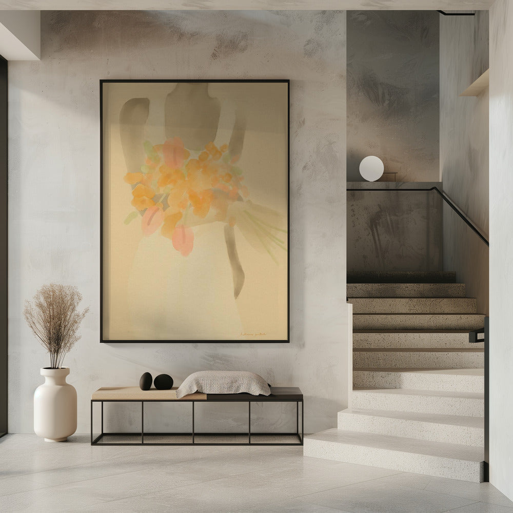 Mädchen mit orangefarbenen Blumen | Poster