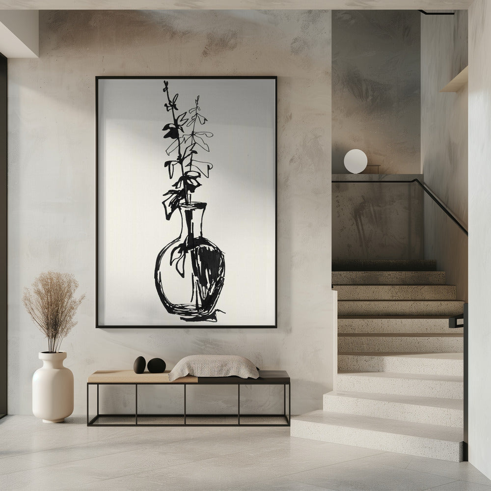Blätter in einer Vase, Tintenskizze | Poster