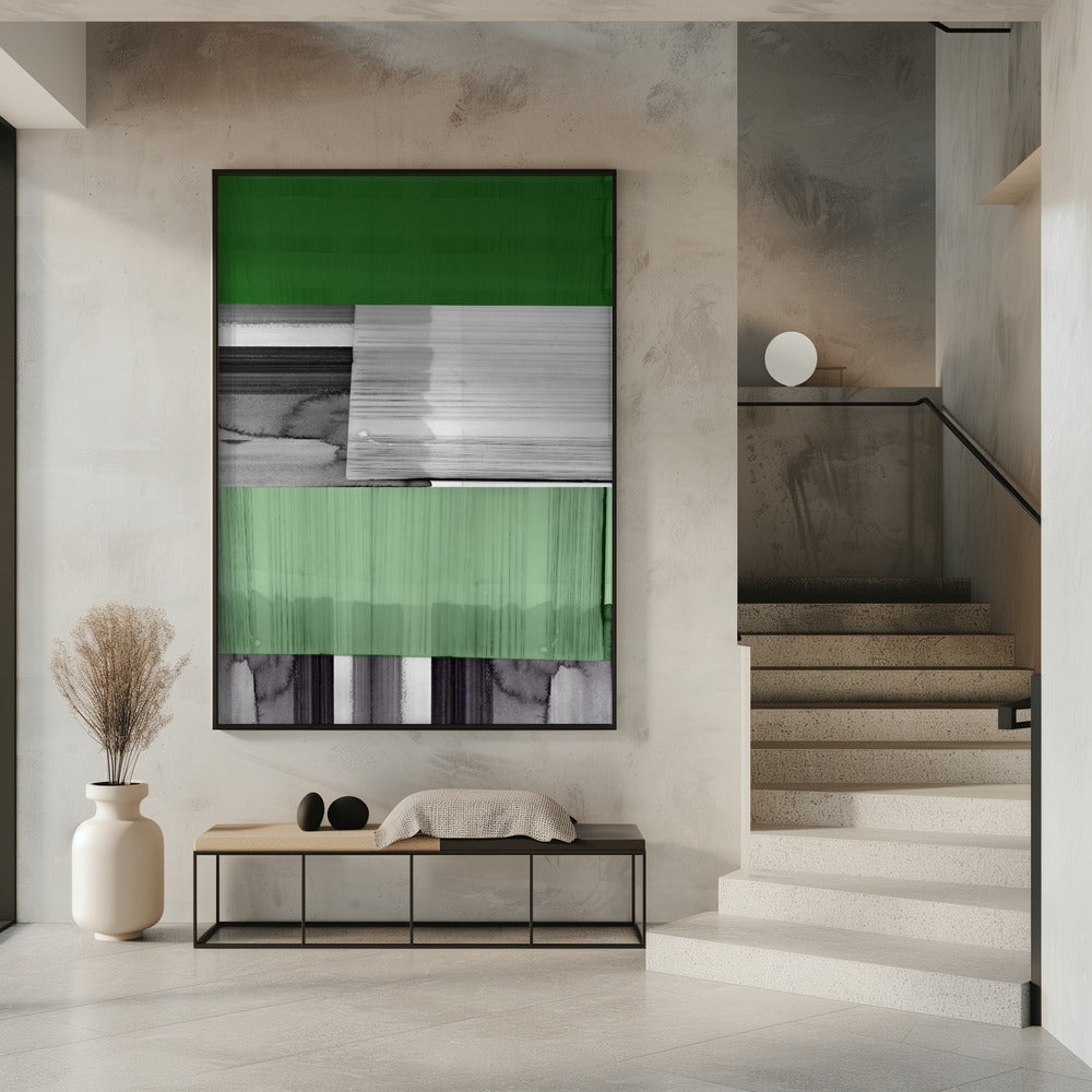 Abstract Black White Green Grey 1 | Poster