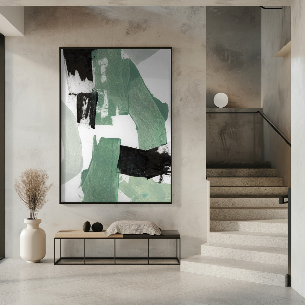 Abstrakte grüne und schwarze Formen Nr. 1 Druck | Poster