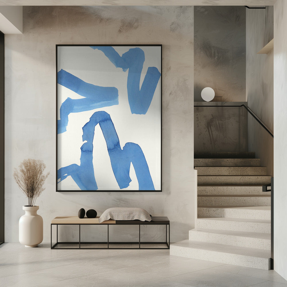 Abstract Blue Brushstrokes Art Print No1 | Poster
