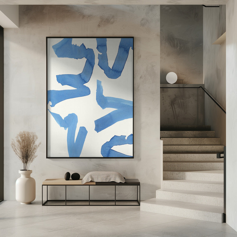 Abstract Blue Brushstrokes Art Print No2 | Poster