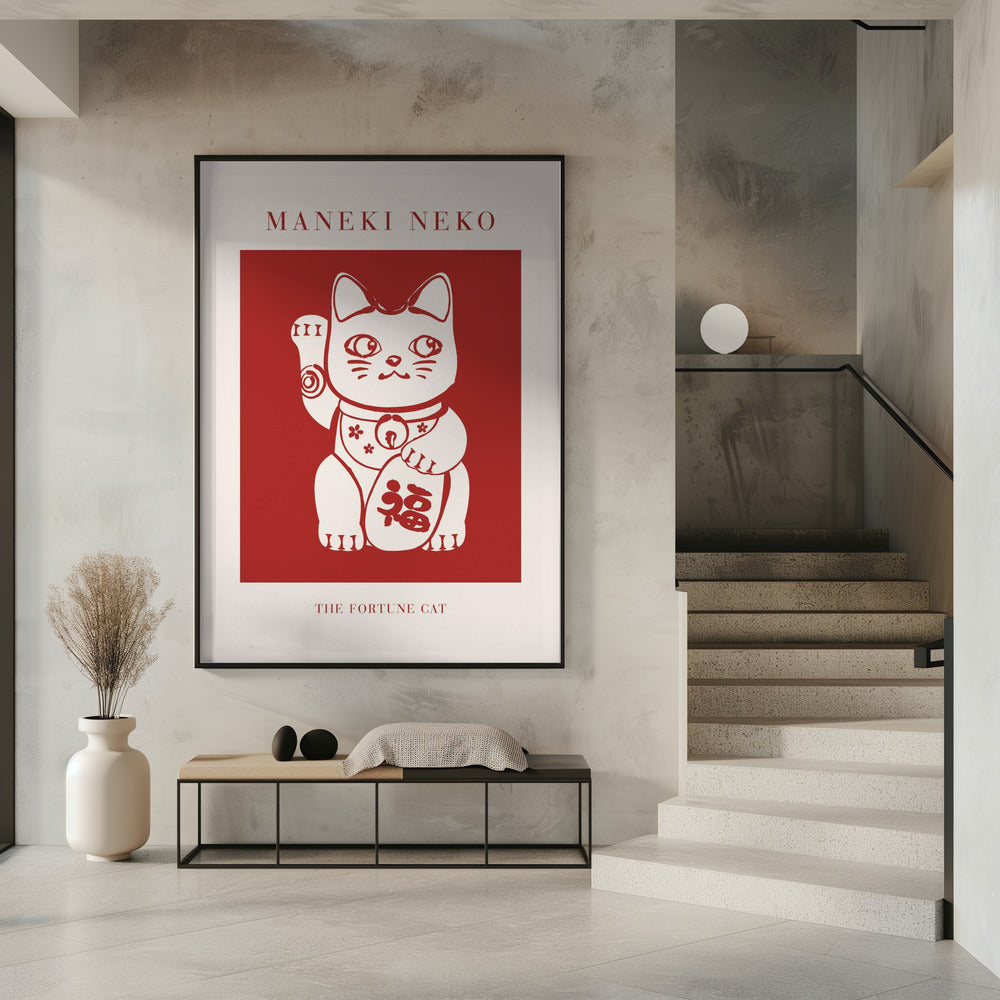 Maneki-Neko Cat Red | Poster