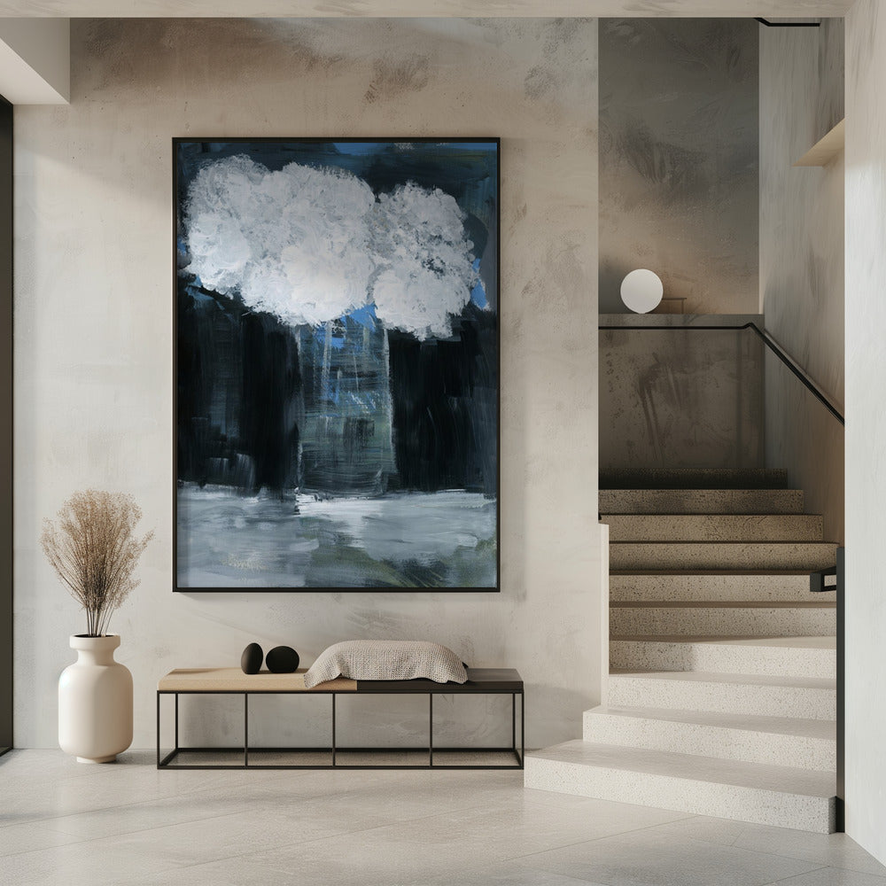 Weißer Schneeball-Viburnum in Vase auf schwarzem Hintergrund | Poster