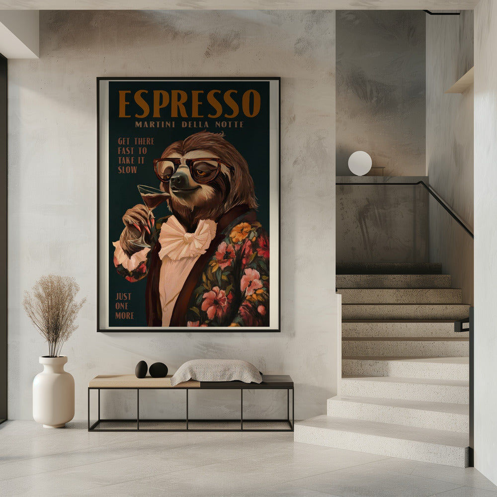 Art Deco Espresso Martini trinkendes Faultier | Poster