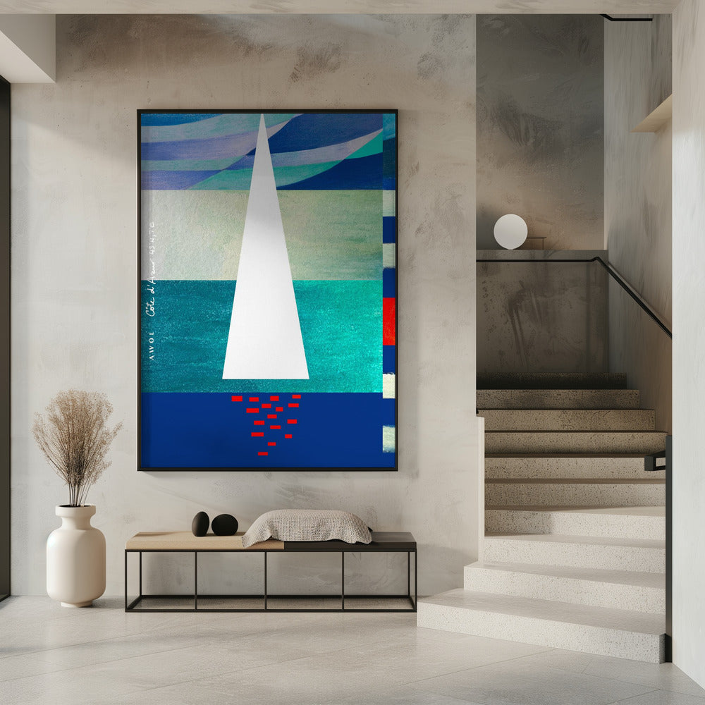 Abstract Sailboat On The French Riviera, Colourful Côte d'Azur Art Print | Poster