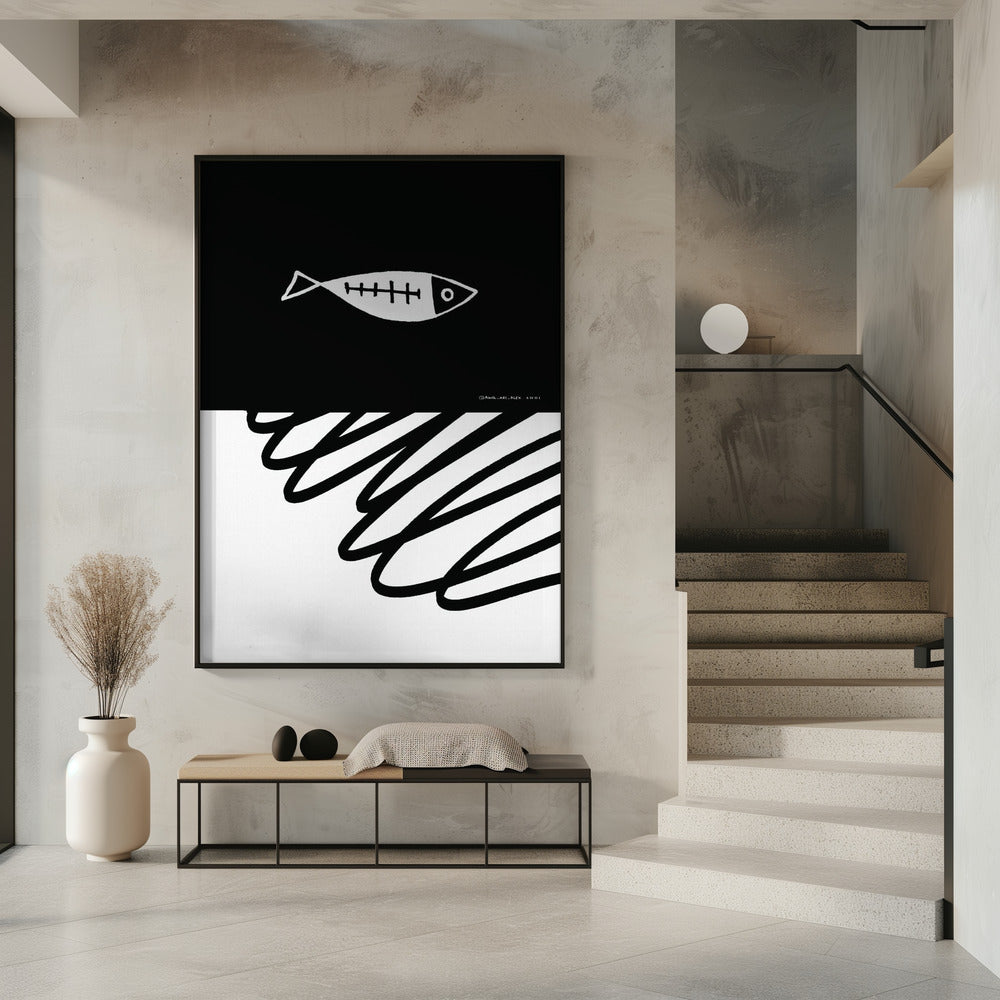 Minimalistischer Fisch im nordischen Meer, abstrakter Ozean-Kunstdruck | Poster