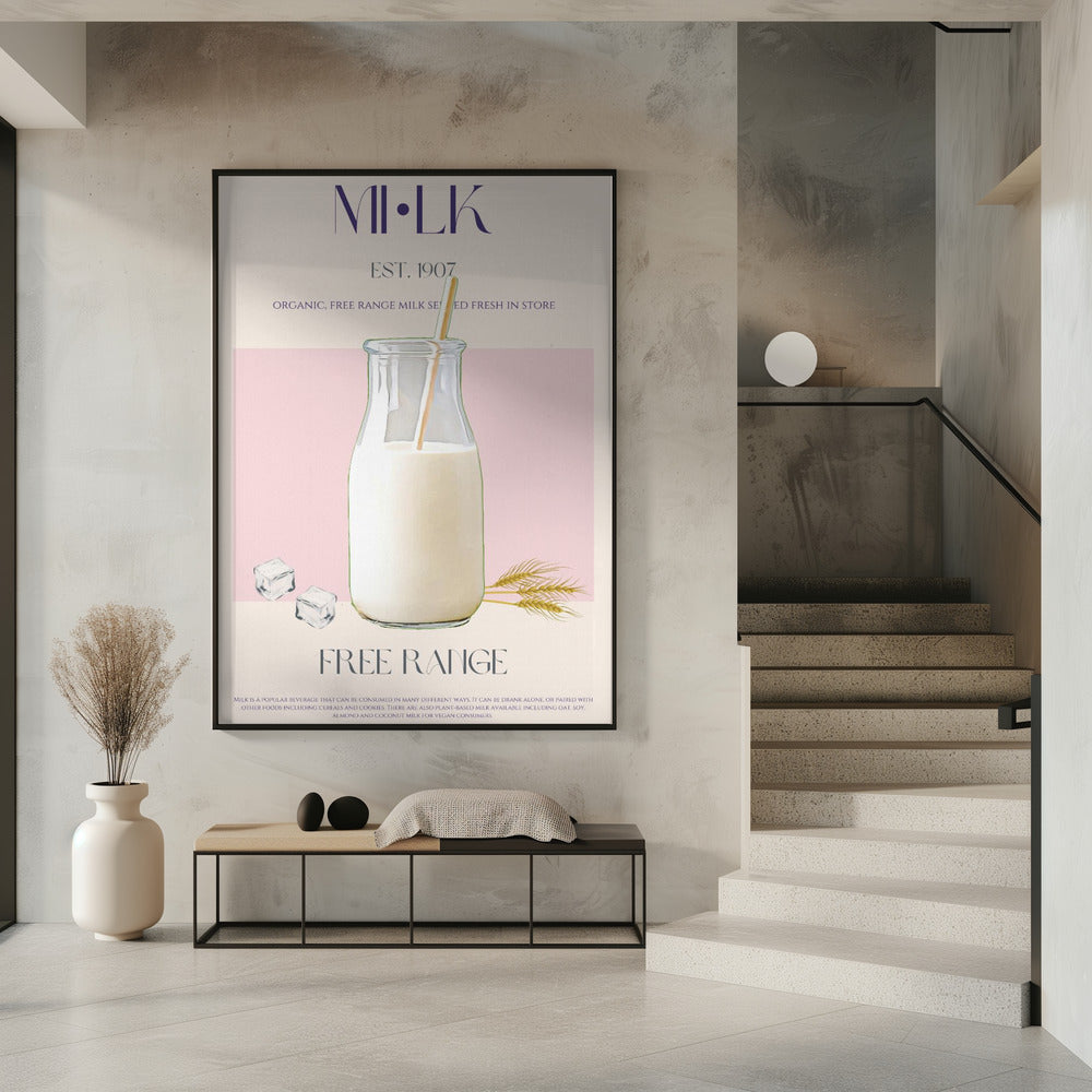 Organic Free Range Milk in a Clear Bottle with Straw | Poster