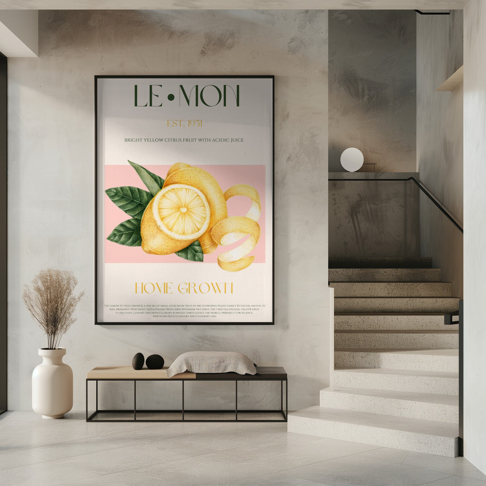 Zitronenscheiben im Vintage-Stil mit Blättern | Poster