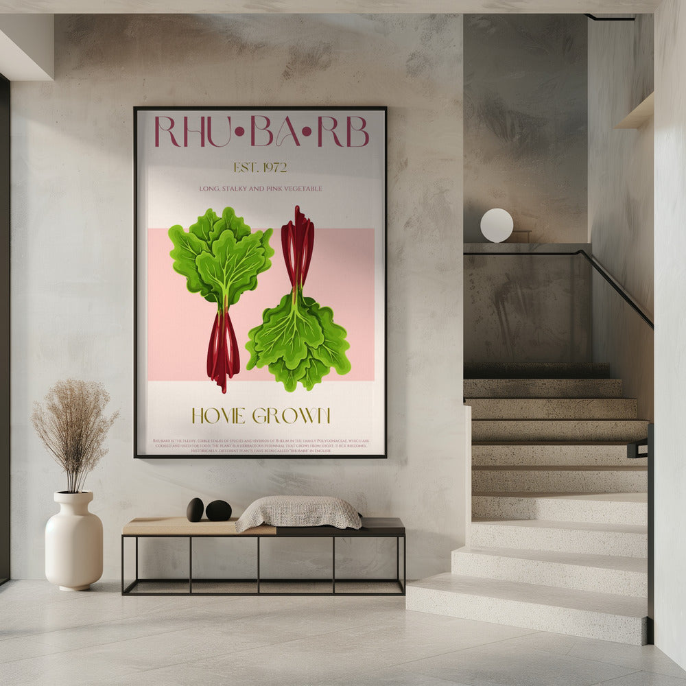 Illustrierter Rhabarber mit leuchtend rosa Stielen | Poster