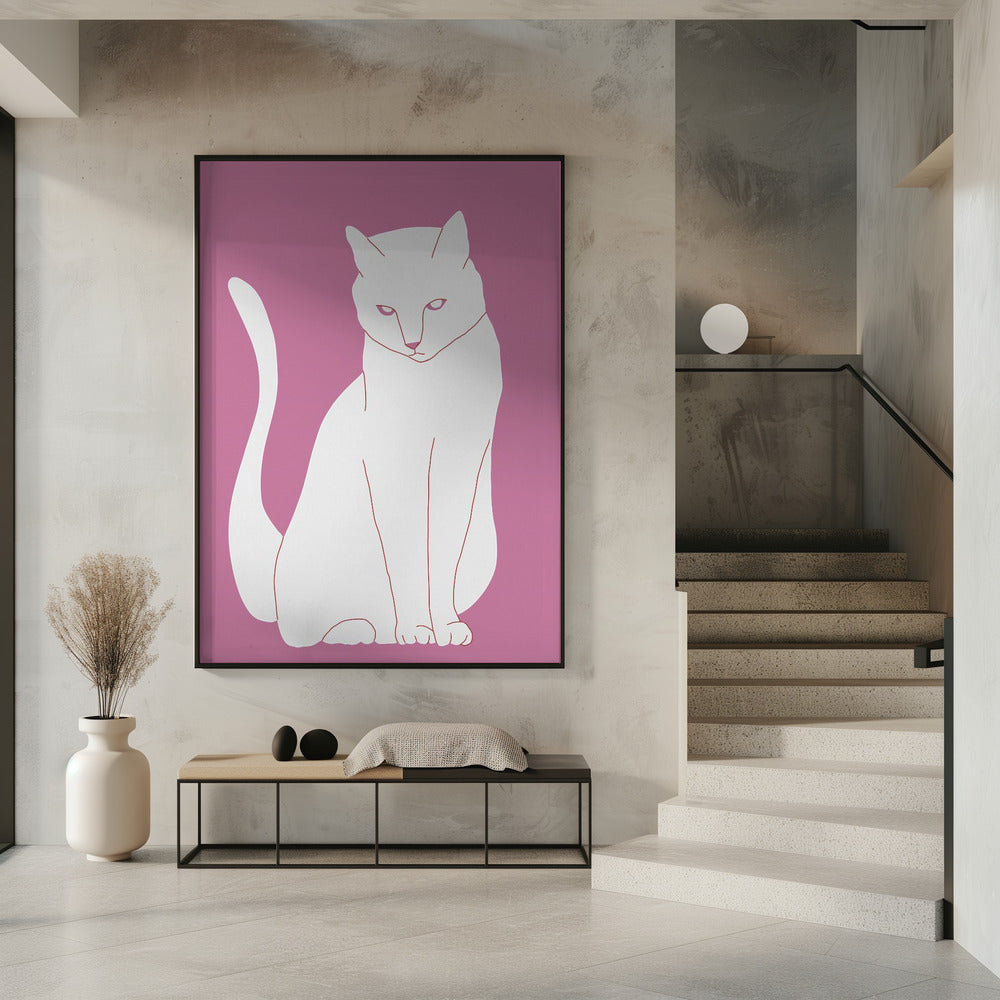 Weiße und rosa Katze | Poster
