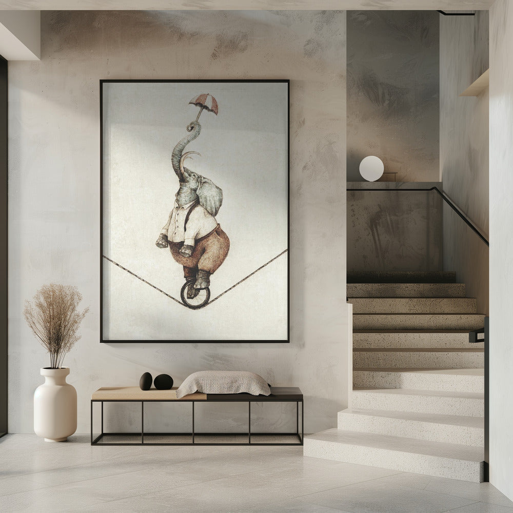 Unicycle While Holding An Umbrella | Poster