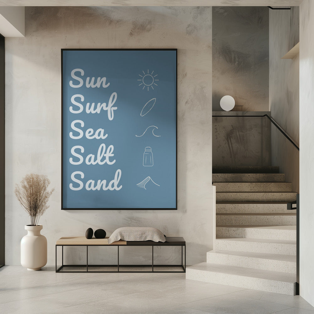 Sonne, Brandung, Meersalz, Sand, Dunkelblau | Poster