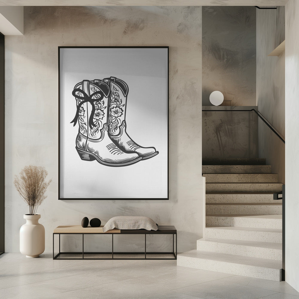 Black Cowgirl Boots with Bow | Poster