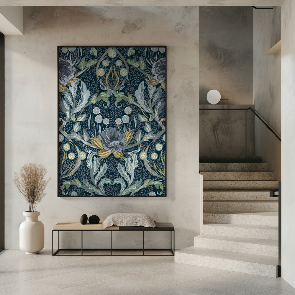 Floral Heritage Morris Mondschein blaues Muster | Poster