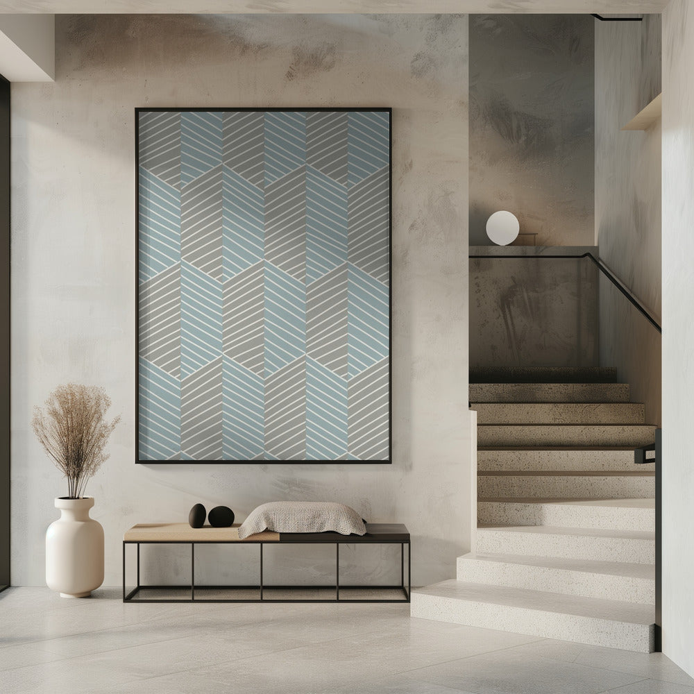 Floral Heritage herringbone grey-blue pattern | Poster