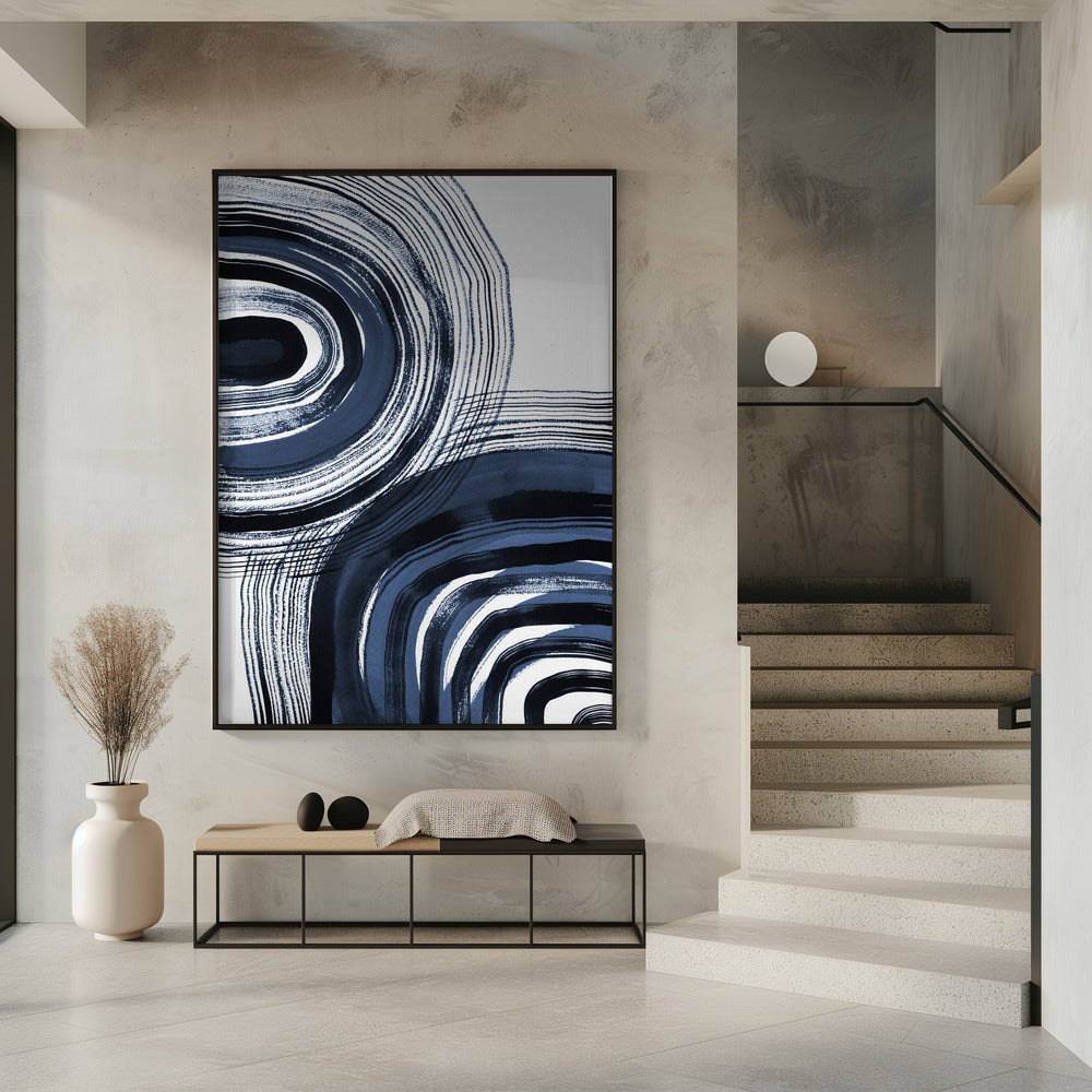 Concentric Blue and Black Brushstrokes | Poster