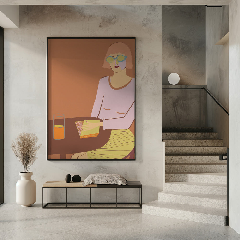 Dame liest mit Getränk | Poster