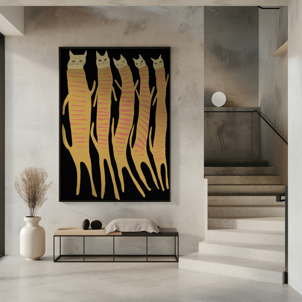 Fünf lange Katzen | Poster