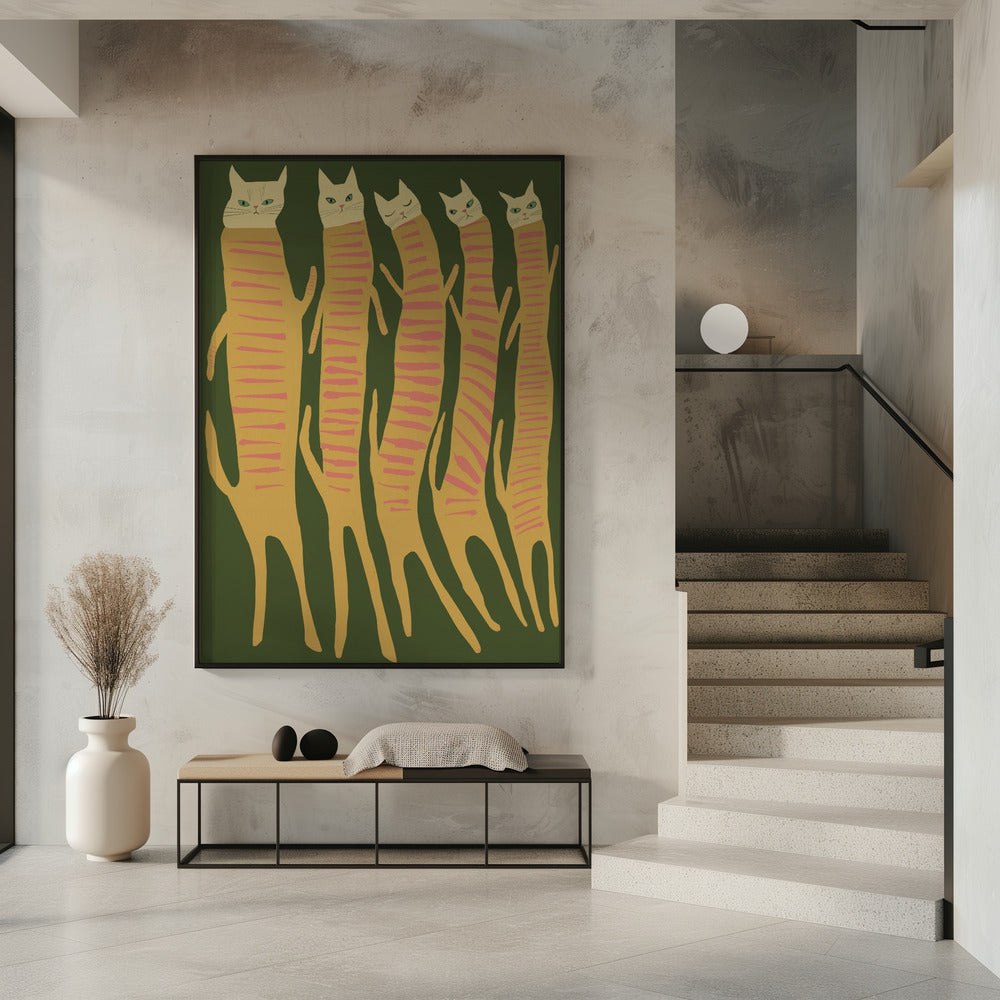 Fünf lange Katzen | Poster