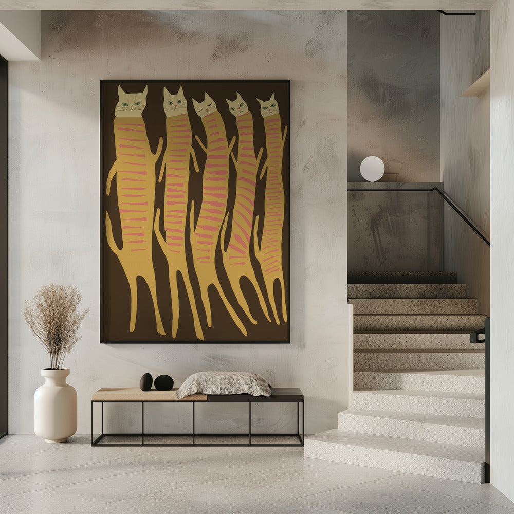 Fünf lange Katzen | Poster