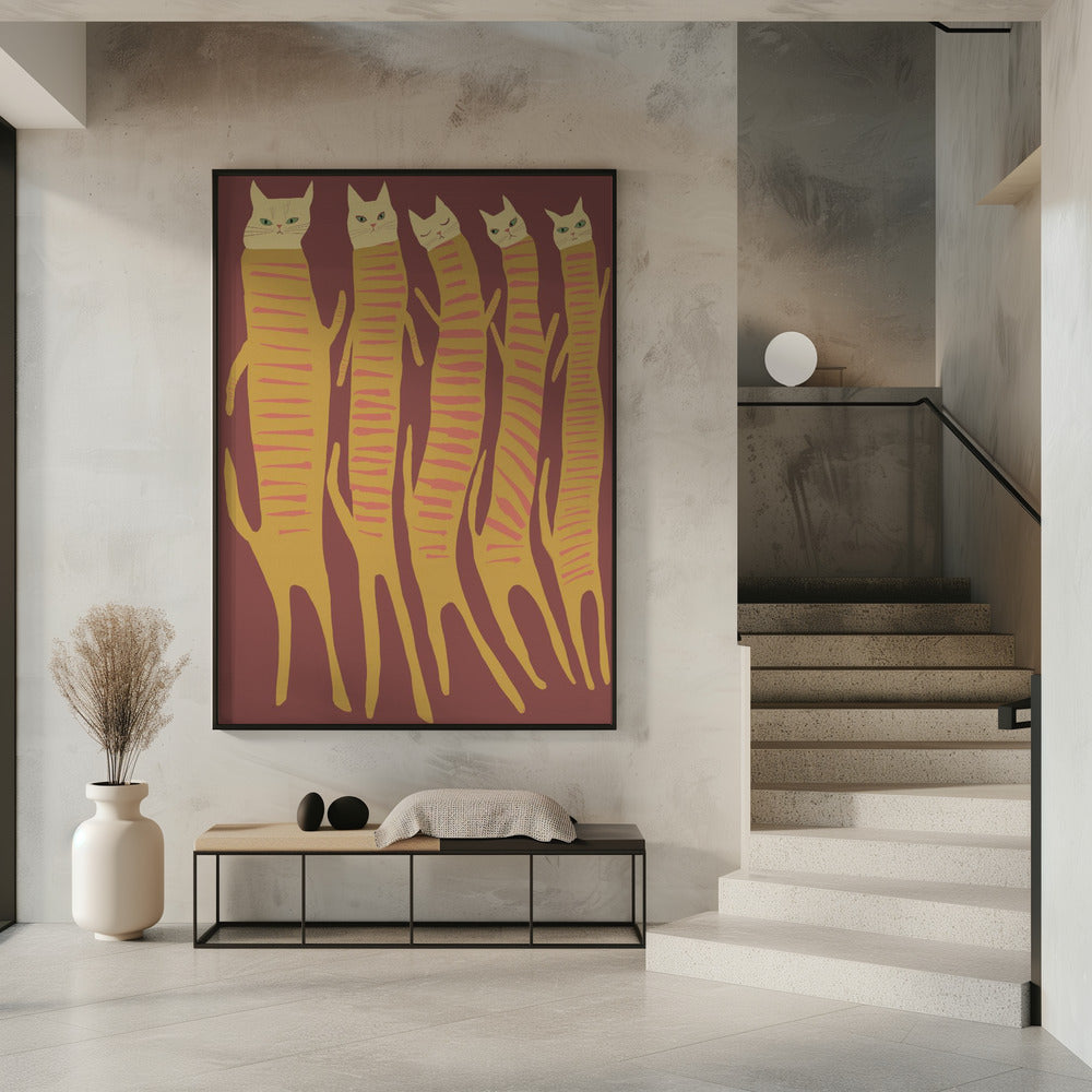 Fünf lange Katzen | Poster