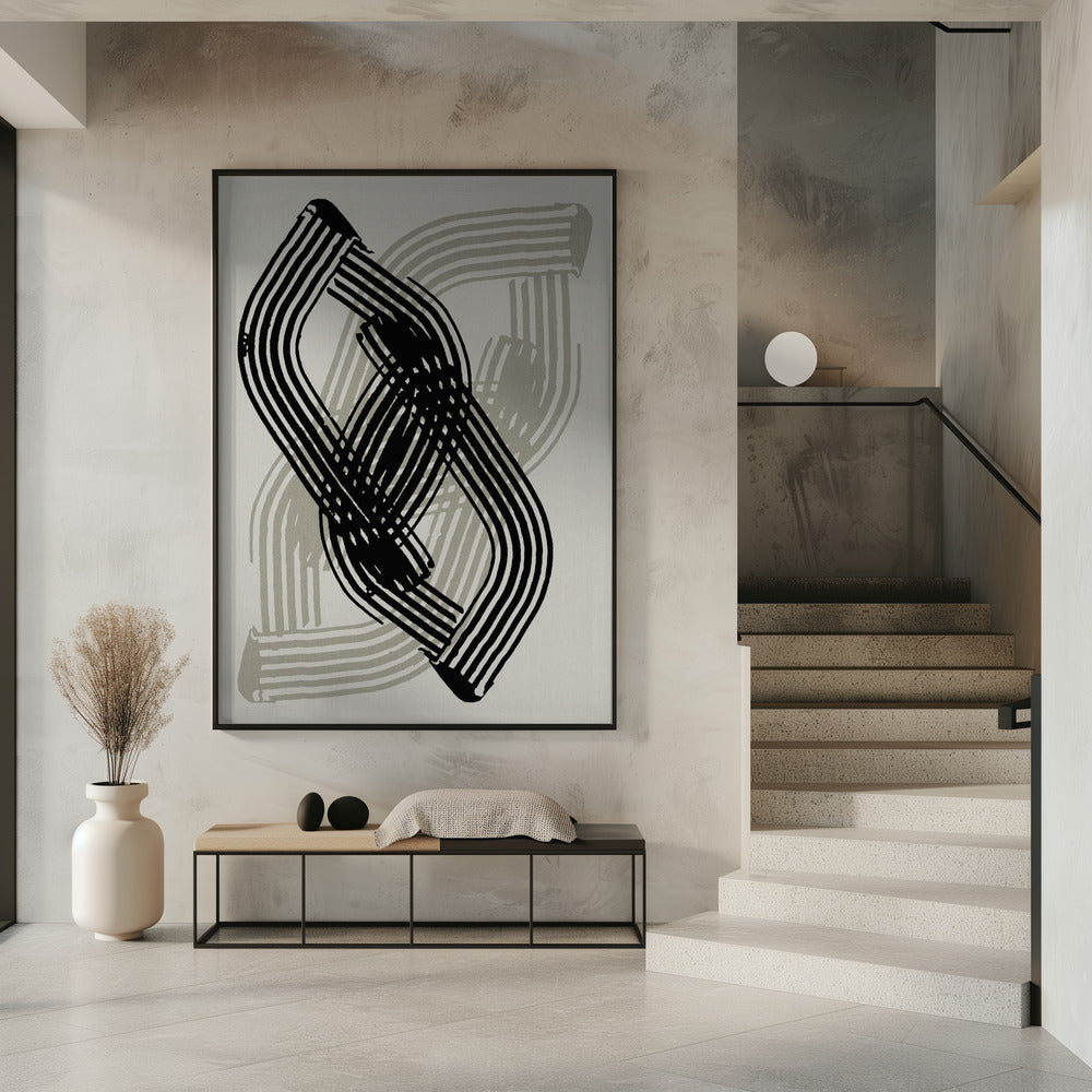 Abstrakte Kurven in Schwarz und Grau | Poster