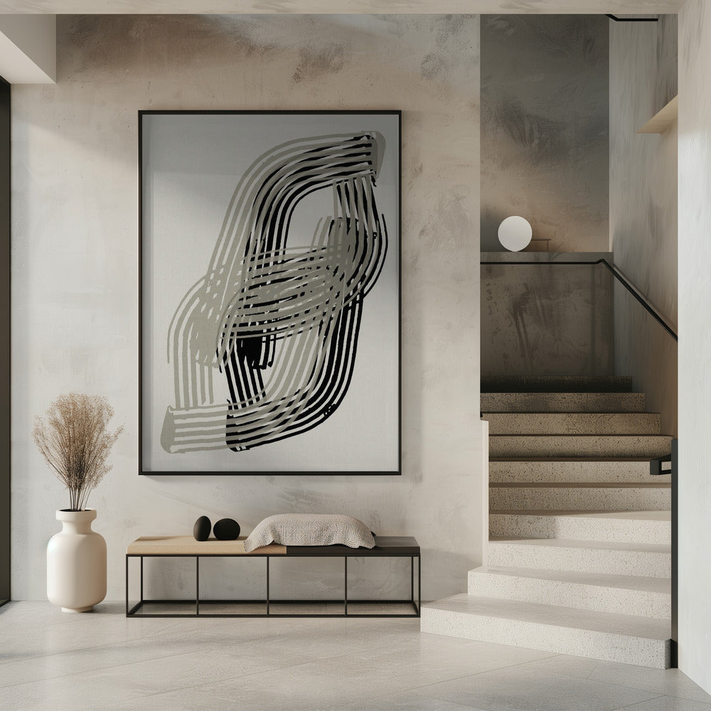 Abstrakte Kurven in Grau und Schwarz | Poster