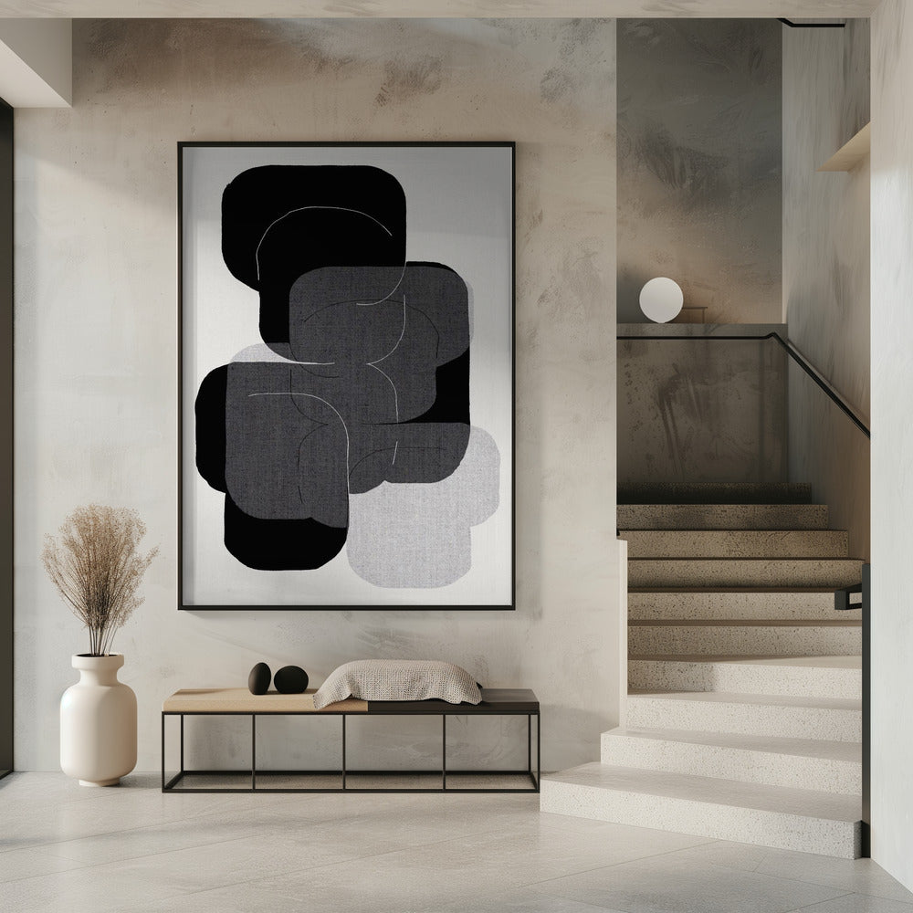 Abstrakte Formen in Schwarz, Grau und Weiß | Poster