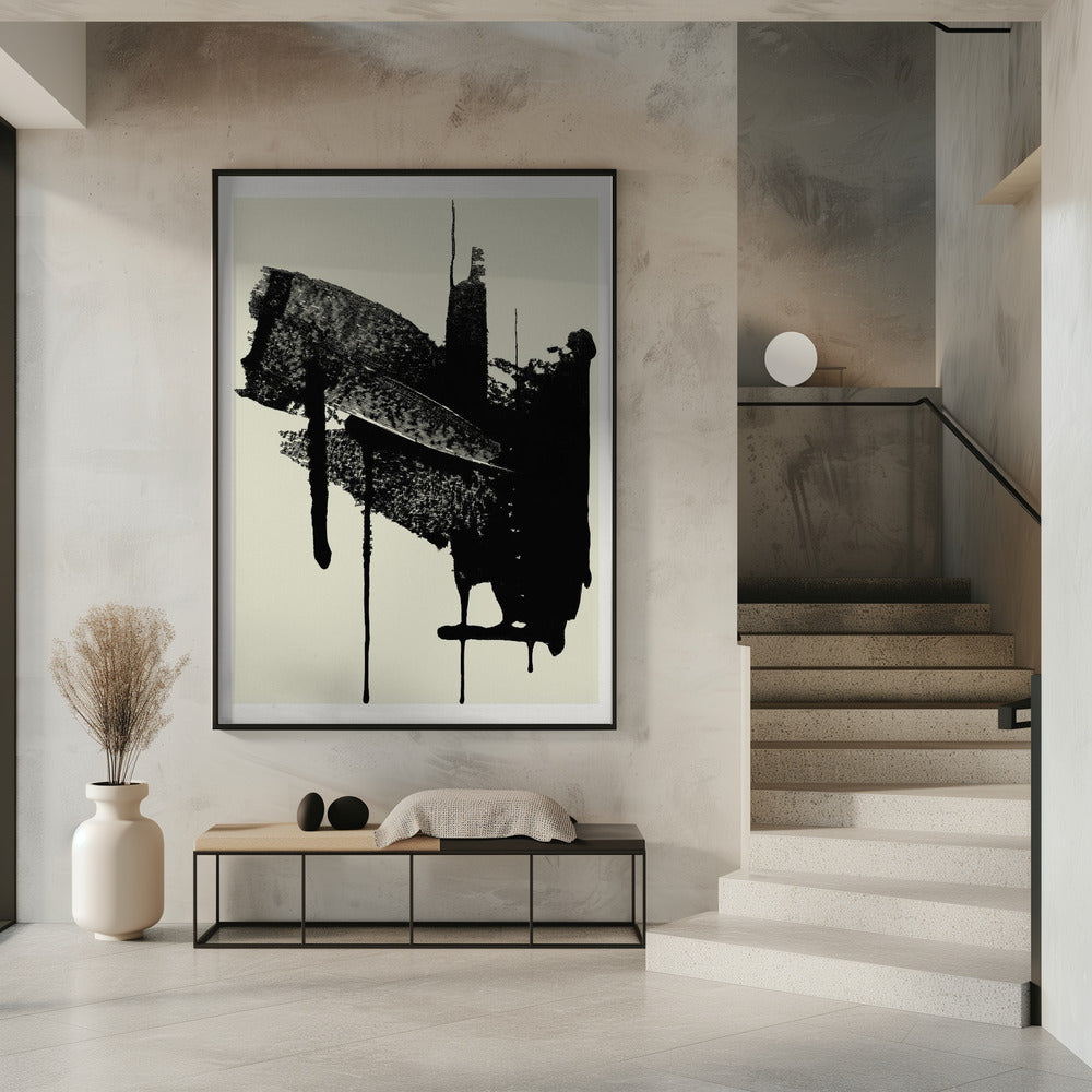 Abstrakte Pinselstriche in Schwarz und Creme | Poster