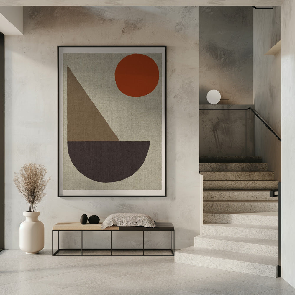 Abstract Shapes in Earth Tones with Red Circle | Poster