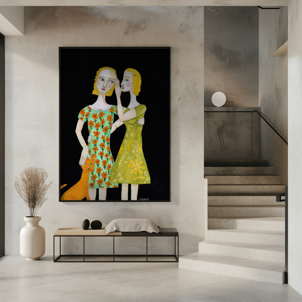Beste Freunde mit ihrer roten Katze | Poster
