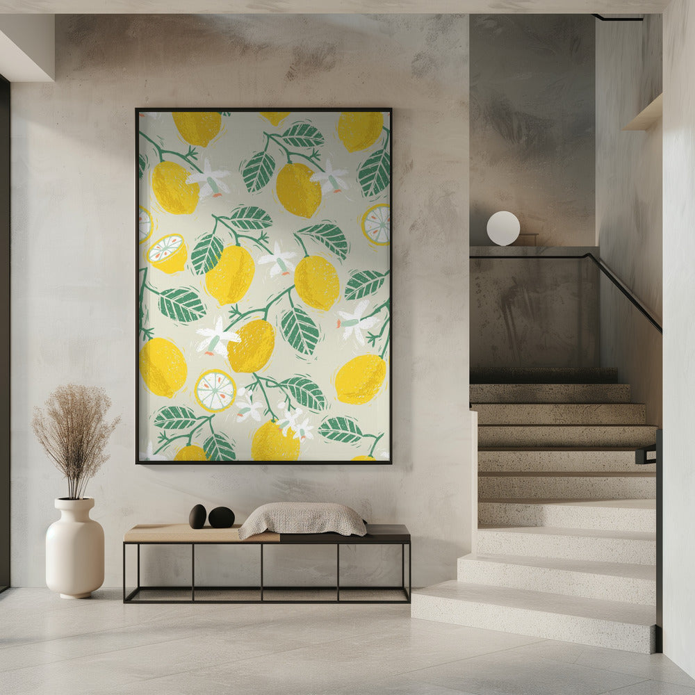 Yellow Lemon and Green Leaves | Poster