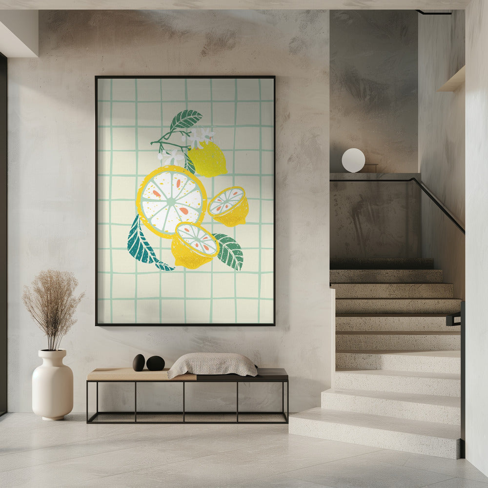 Zitronenscheibe mit Blättern | Poster